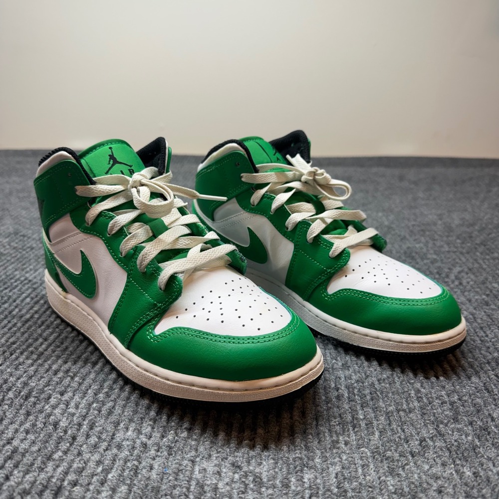 Nike Air Jordan 1 Mid Lucky Green White Sneakers Youth 6.5Y Retro Basketball